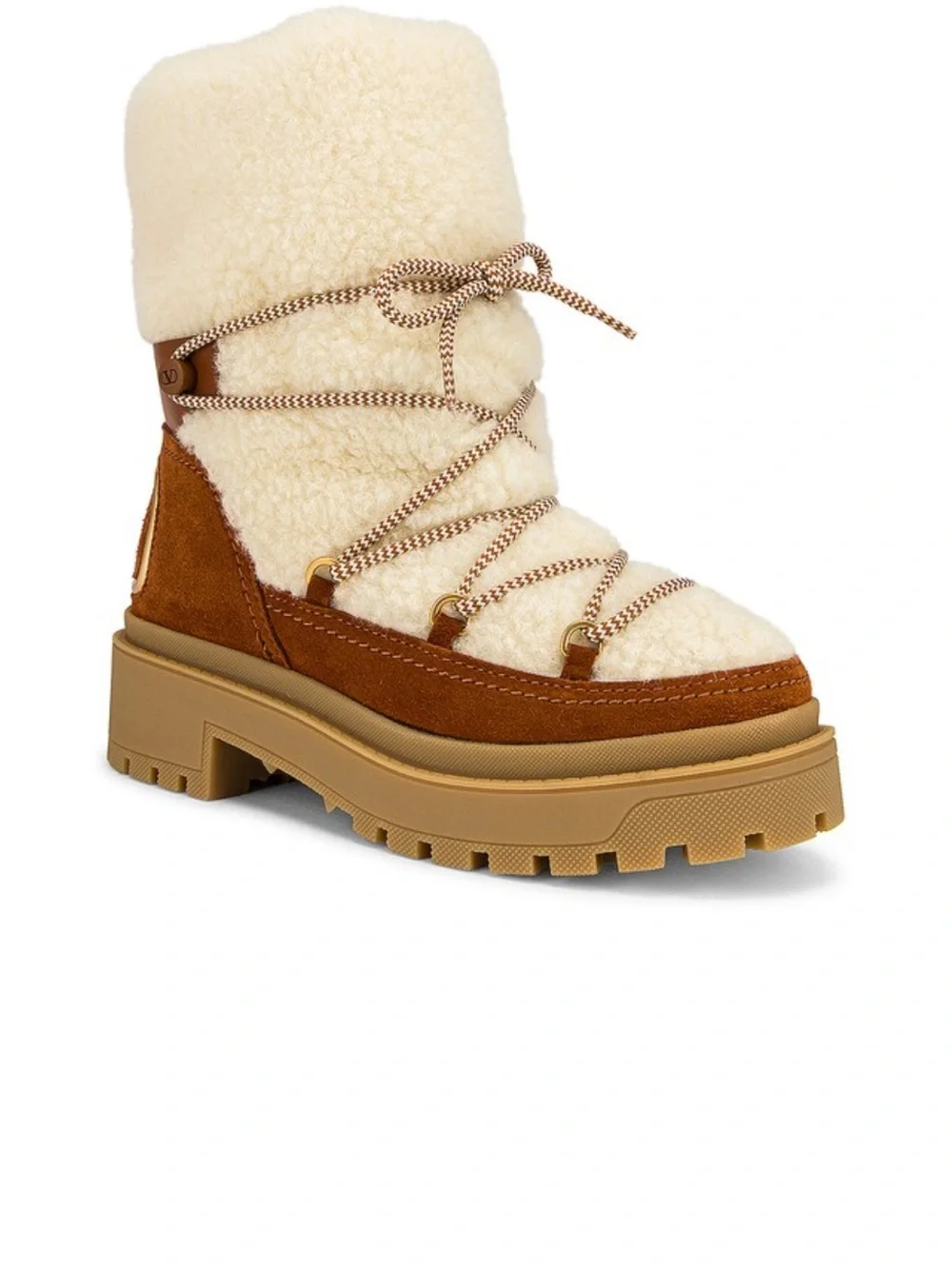 Valentino Garavani Tan Suede and Cream Shearling Lace-Up Boot